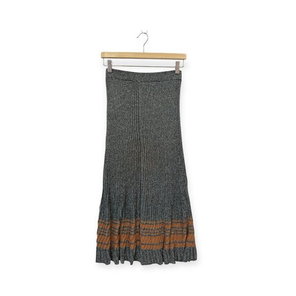 Sandro Paris Metallic Striped Midi Skirt Size 1 US Size SMALL Gray Silver - Picture 1 of 7
